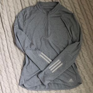 adidas climalite grey long sleeve 1/4 zip tee, M